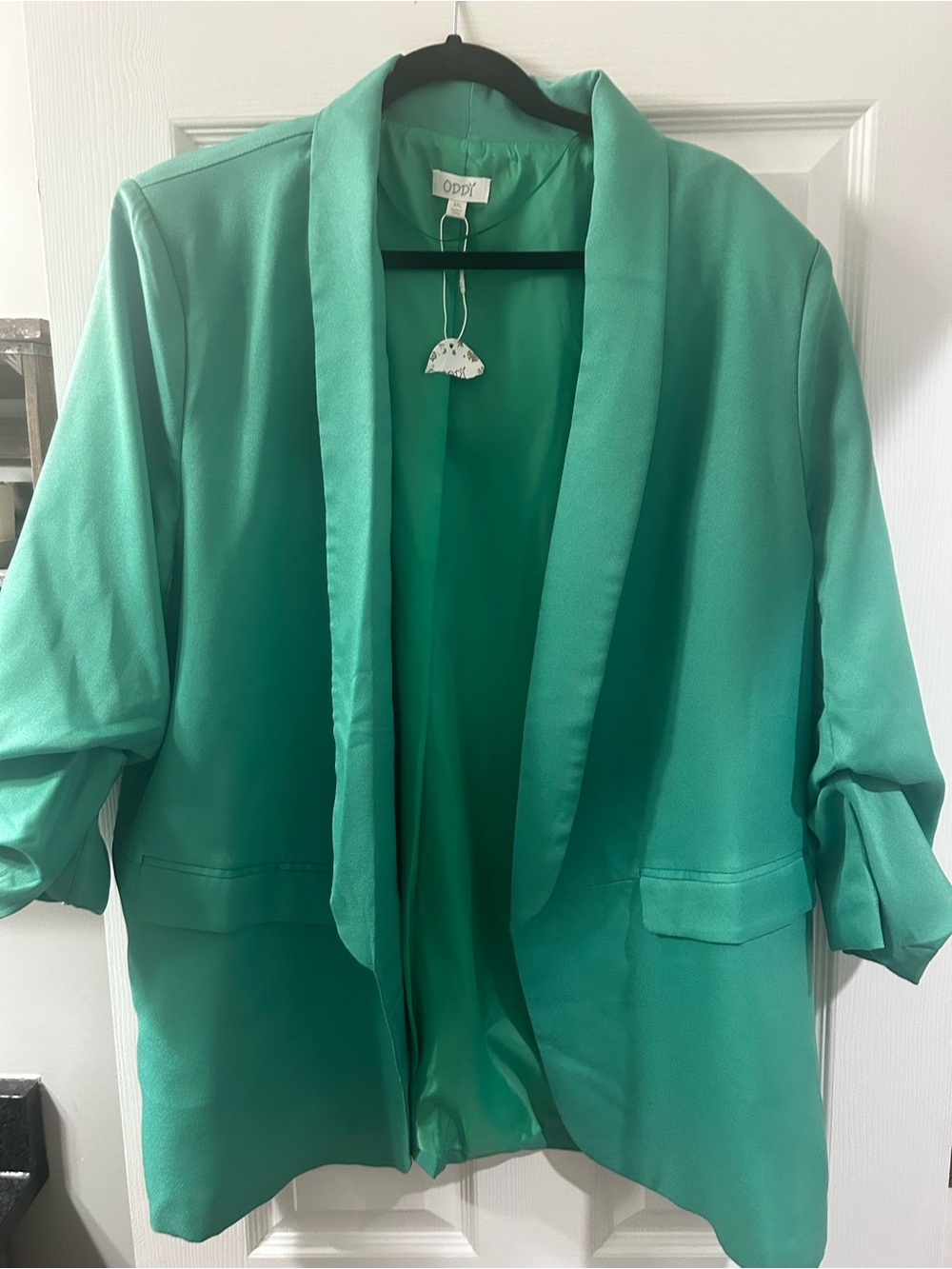 ODDY Mint Green Open Blazer with Satin Lapel